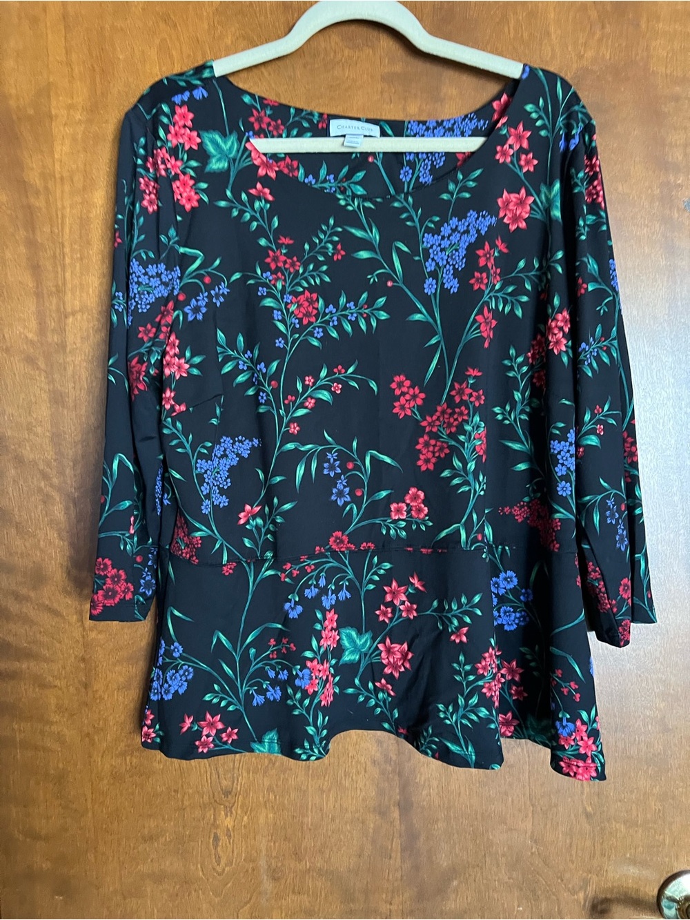 Charter Club Black Floral Long Sleeve Scoop Neck Top
